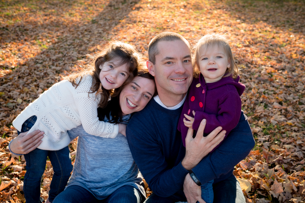 Adorable family of four in the fall at Hudson Mills Metropark